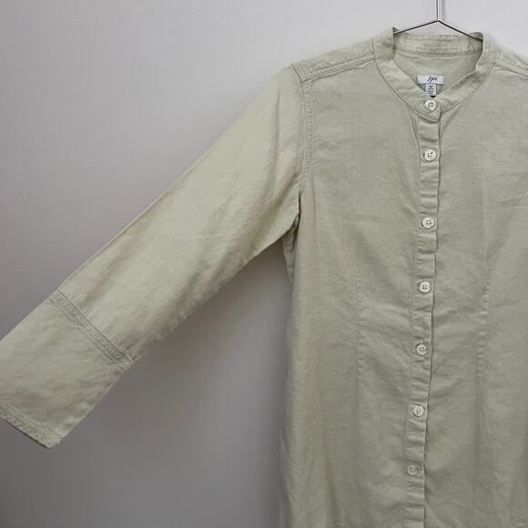 J.Jill Linen Cotton Blend Light Green Yellow Button Down Tunic Top Size S - Picture 3 of 10